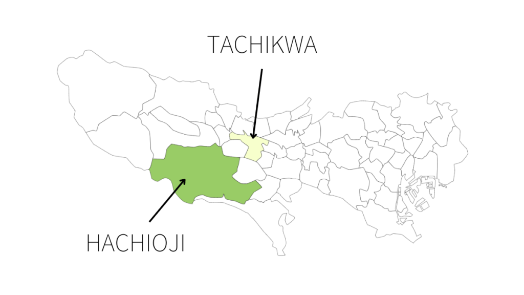 立川と八王子の場所を示した地図