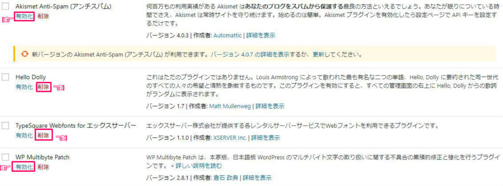ワードプレスで初期にインストールされているプラグインの設定 ワードプレスで初期にインストールされているプラグインの設定