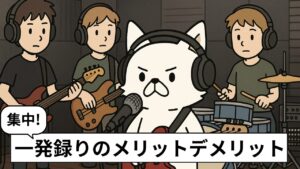 一発録りレコーディングをするロックバンド