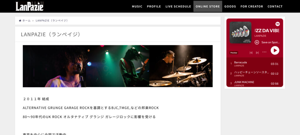 アーティスト公式サイトのBIOGRAPHY(プロフィール)の例。